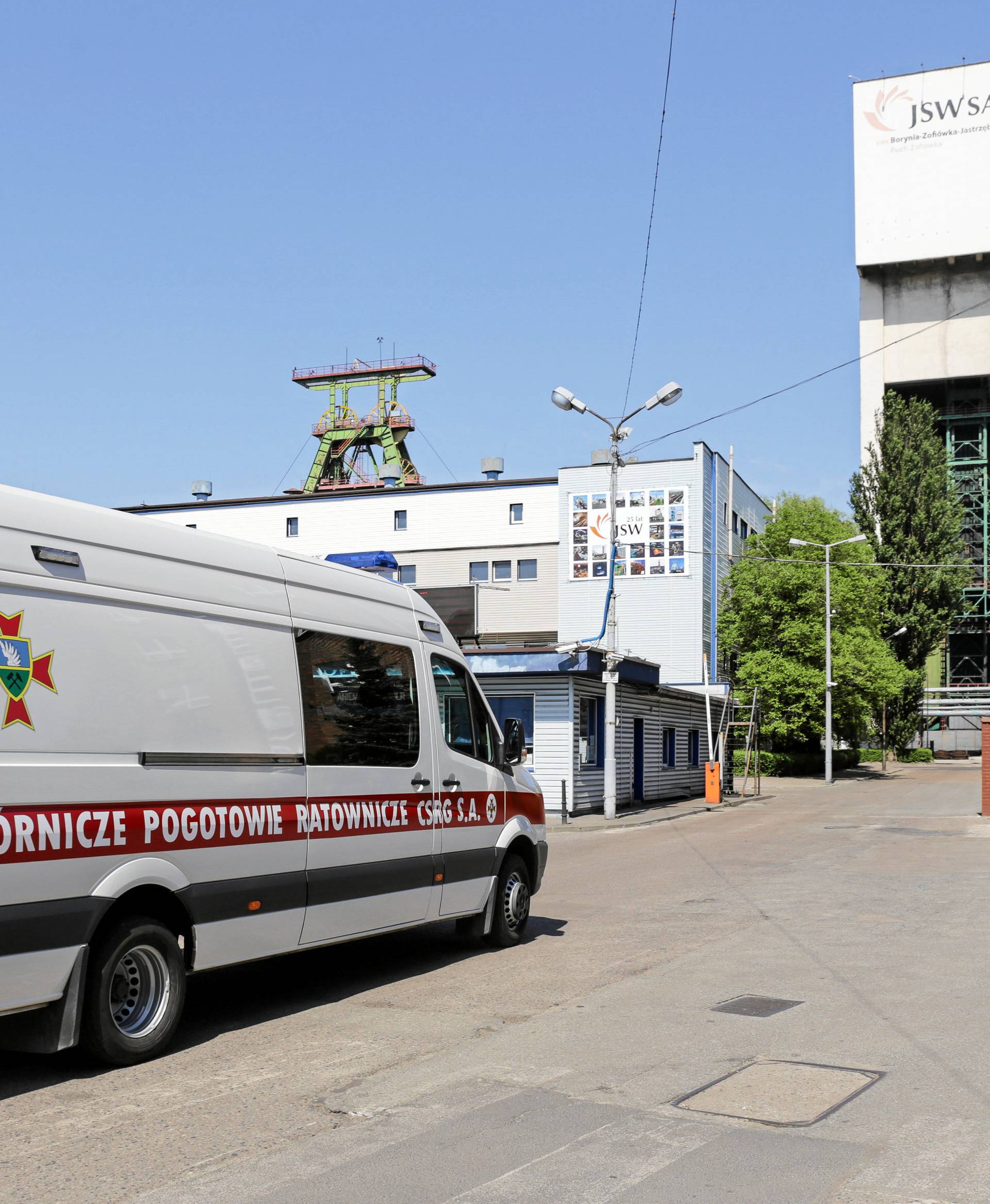Emergency vehicle parks outside the JSW mine where coal miners are missing underground after a strong quake hit a mine in Jastrzebie Zdroj