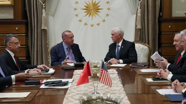 Turkish President Erdogan meets with U.S. Vice President Pence at the Presidential Palace in Ankara