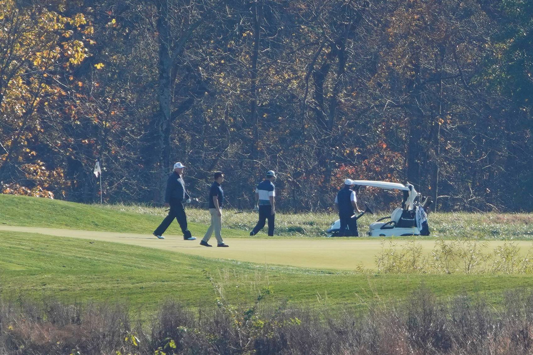 U.S. President Donald Trump plays golf at the Trump National Golf course shortly after news media declared U.S. Democratic presidential nominee Joe Biden the winner of the 2020 U.S. presidential election, in Sterling, Virginia