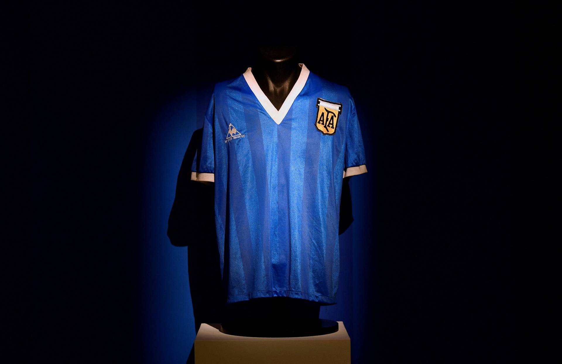 Shirt worn by Argentinian soccer player Maradona is displayed ahead of auction by Sotheby's, in London