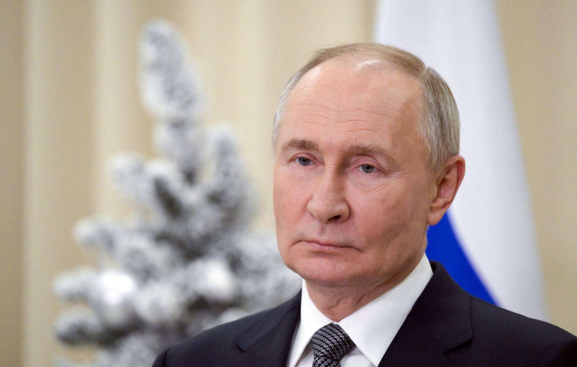 Russian President Putin attends a press conference in Leningrad region