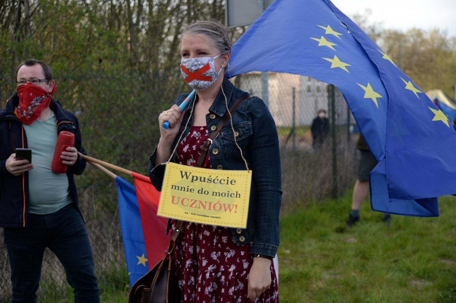 Cross-border workers stage protest at Polish-German border demanding to be exempt from the mandatory quarantine during coronavirus disease (COVID-19) outbreak at the crossing in Rosowek
