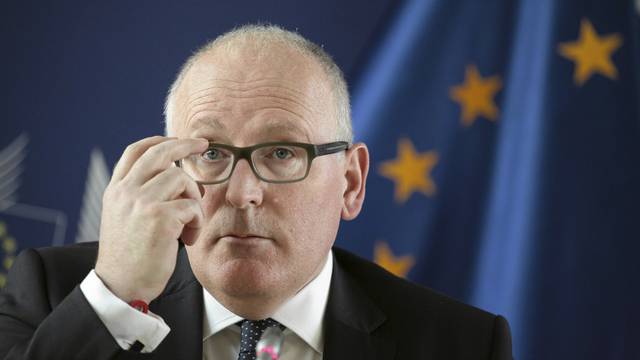 European Commission First Vice-President Timmermans gives a news conference at the European Commission representation office in Warsaw