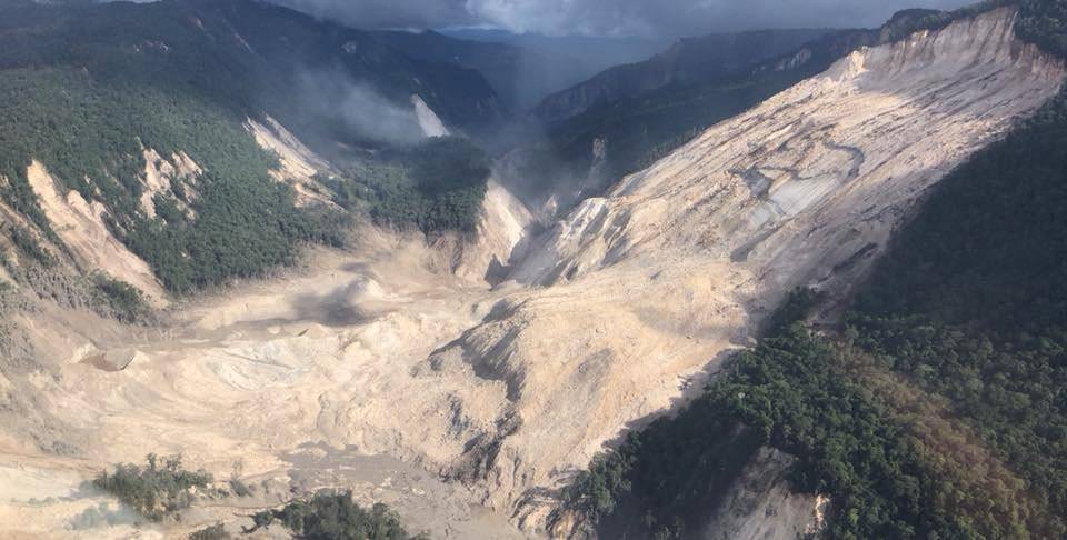 Areas affected by landslides are seen after a powerful 7.5 magnitude earthquake, in Hela