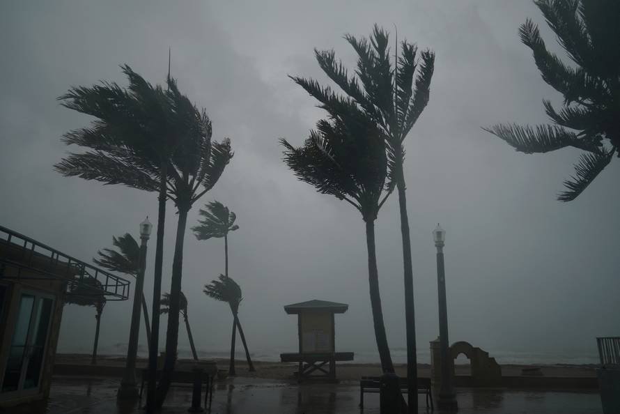 A lifeguard hut is pictured as Hurricane Irma arrives in Hollywood, Florida