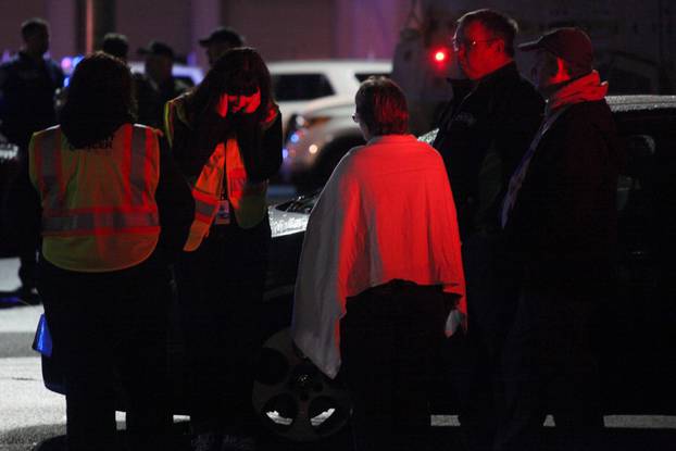 Authorities are pictured at the Cascade Mall following reports of an active shooter in Burlington, Washington