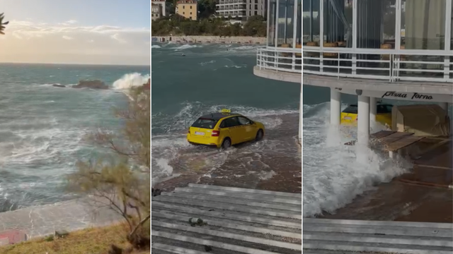Pogledajte snimku: Taksist se bori s valovima u Splitu, šetnica na Bačvicama je pod morem