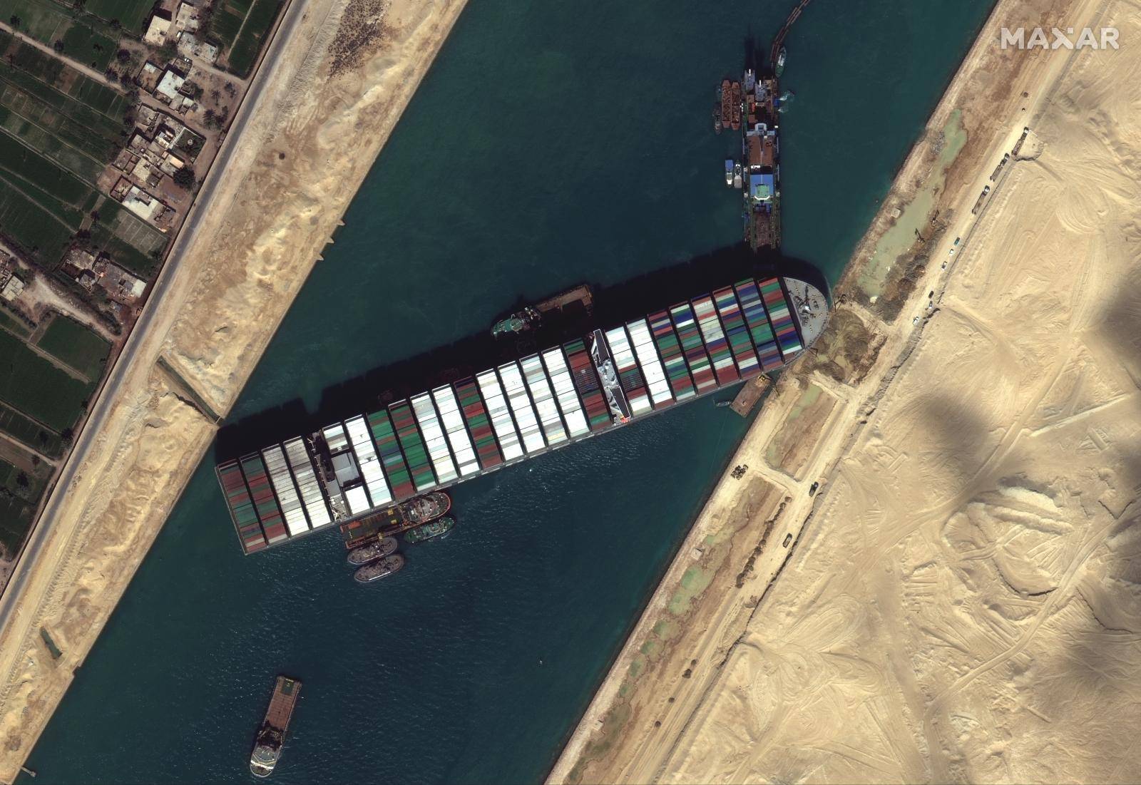 Ever Given container ship is pictured in Suez Canal, in Suez Canal