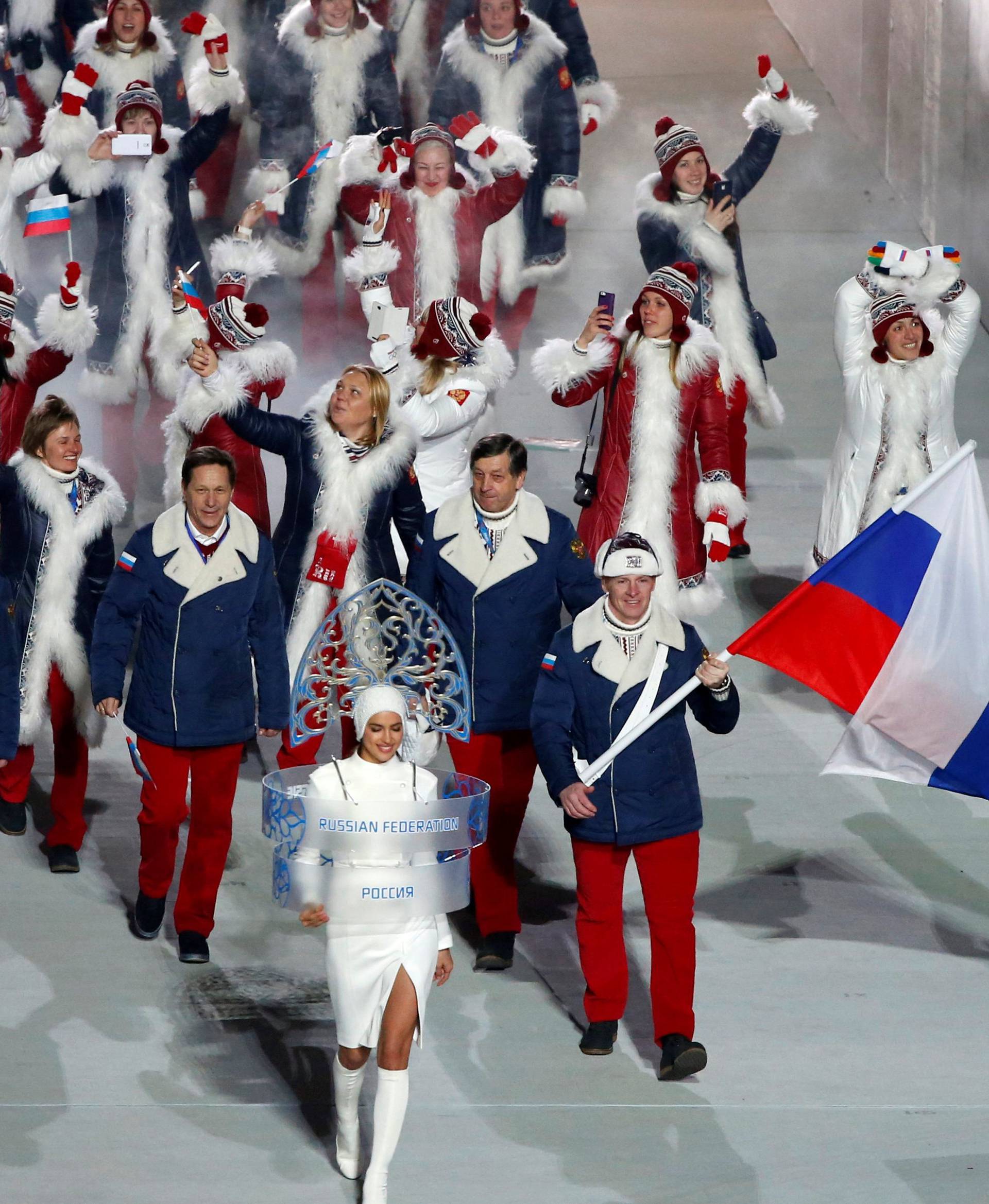 FILE PHOTO: Russia's flag-bearer Zubkov leads his country's contingent during the athletes' parade at the opening ceremony of the 2014 Sochi Winter Olympics