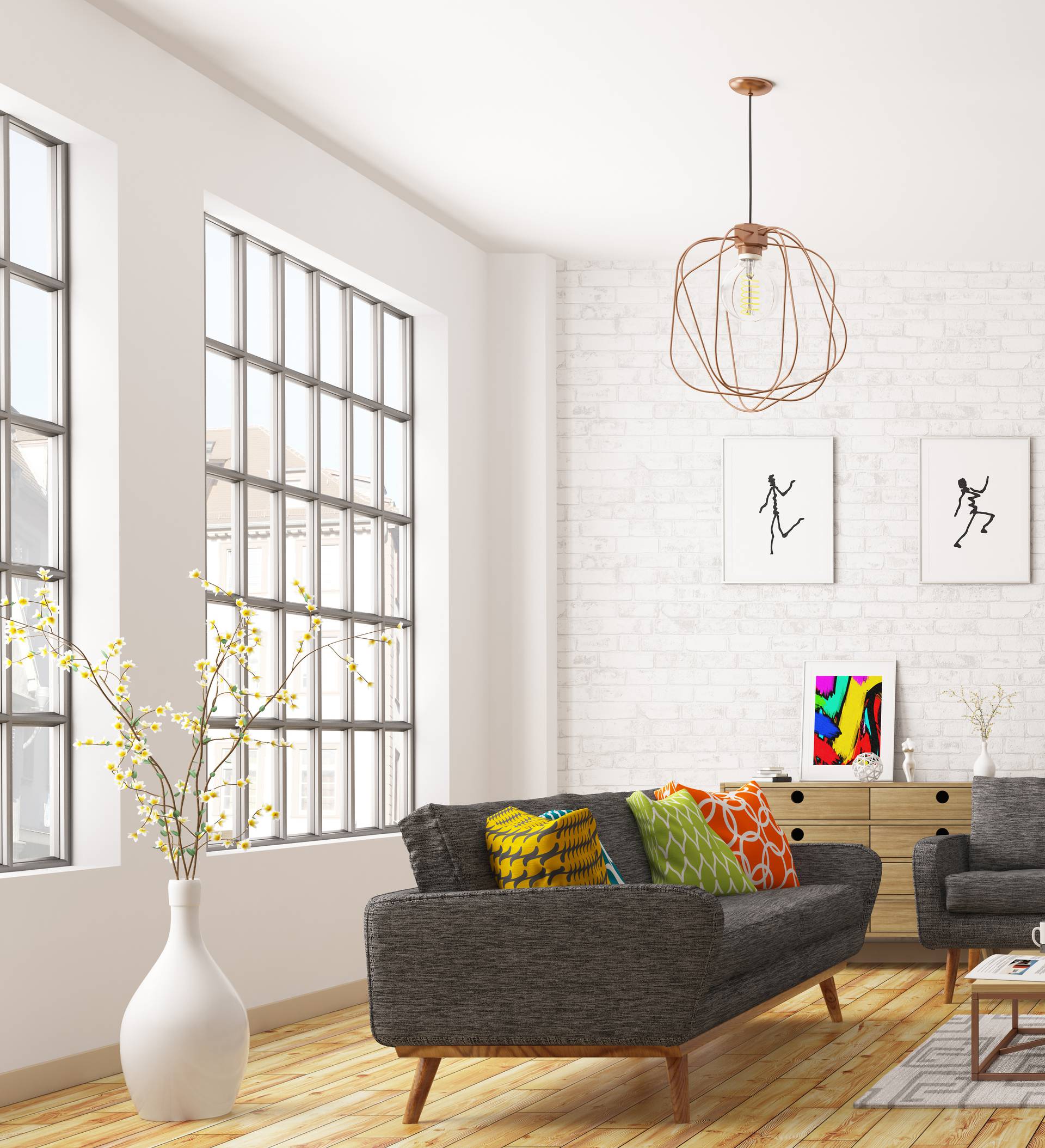 Modern interior of living room 3d rendering