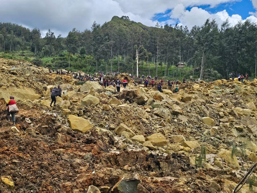 View of the damage after a landslide in Maip Mulitaka