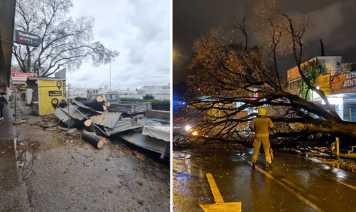 FOTO Olujno jugo u Splitu ruši sve pred sobom: Stablo palo na motore i štandove, srušen i stup