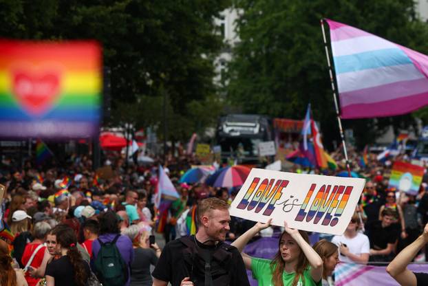 Revellers attend the annual Christopher Street Day (CSD) LGBTQ+ Pride demonstration, in Hamburg
