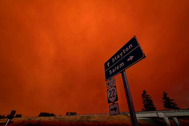 Red sky and thick smoke are seen in Salem City