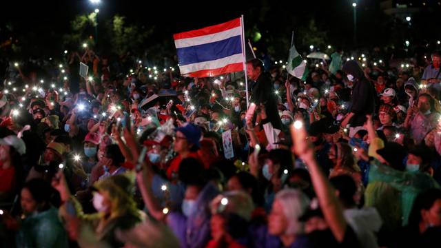 Pro-democracy protesters attend a mass rally in Bangkok