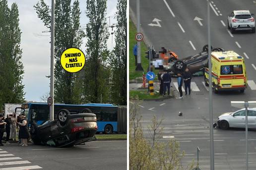 FOTO Automobil zavr&scaron;io na krovu u Zagrebu! Dvoje ljudi ozlije&dstrok;eno u prometnoj nesre&cacute;i
