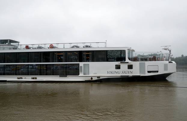 General view shows the tourist vessel Viking Sigyn which was involved in a ship accident that killed several people on the Danube river in Budapest