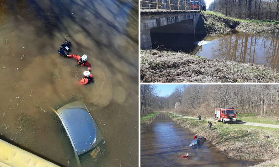 Kod Nove Gradiške vozač sletio autom u kanal pun vode i sam izašao: Auto izvukli vatrogasci