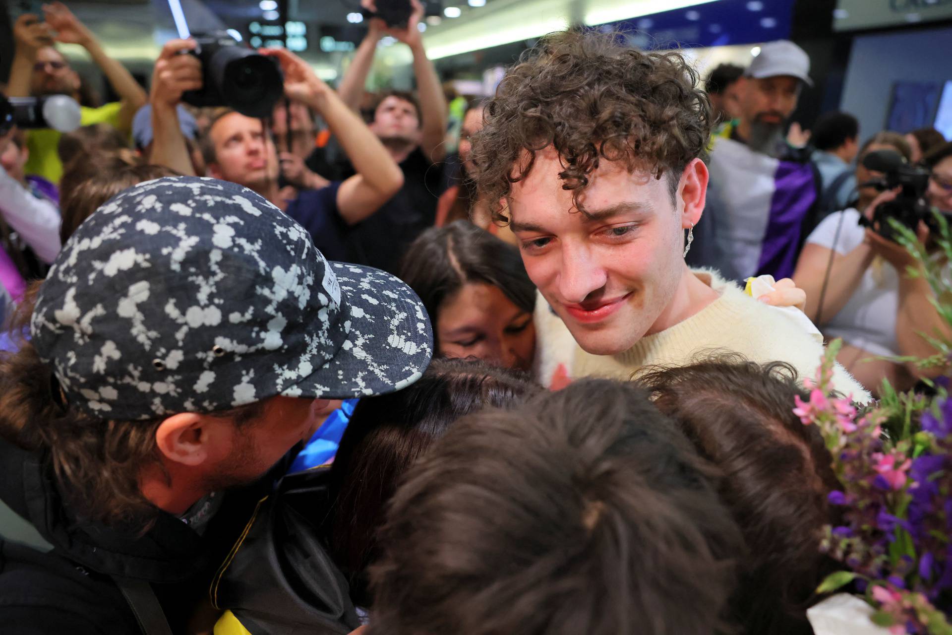 Nemo welcomed by fans at the Zurich Airport, in Kloten