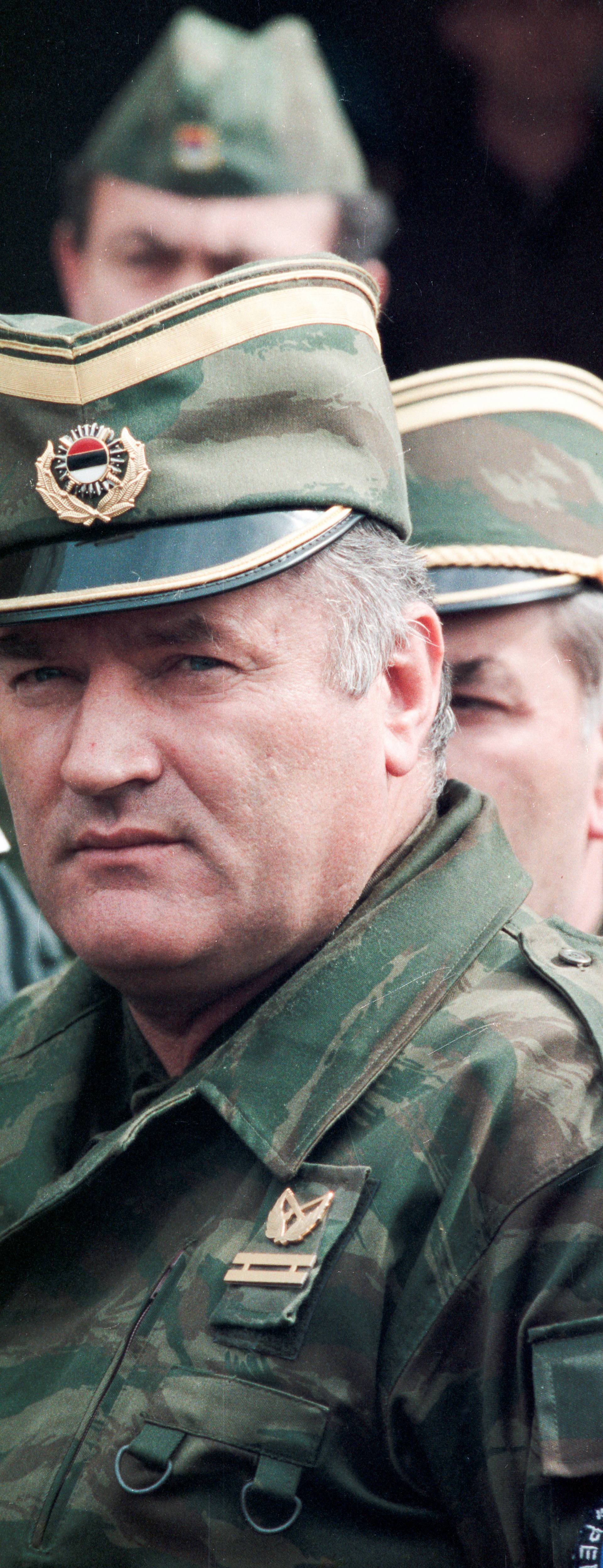 Bosnian Serb General Ratko Mladic leaves a meeting at the airport in Sarajevo