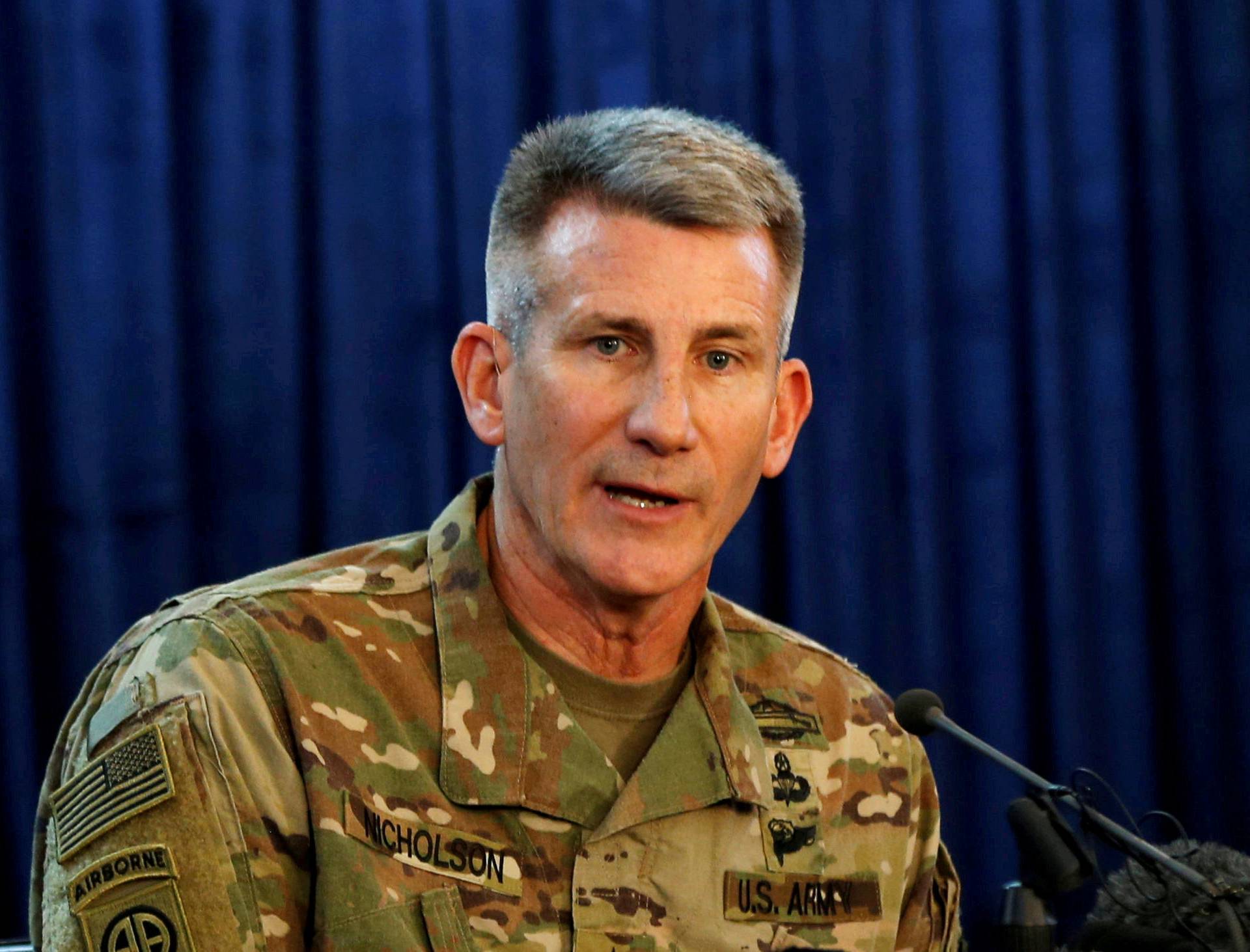 FILE PHOTO: U.S. Army General John Nicholson, Commander of Resolute Support forces and U.S. forces in Afghanistan, speaks during a news conference in Kabul