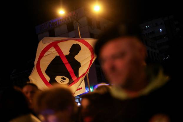 Demonstrators protest to mark the first anniversary of the fatal November 2024 Novi Sad railway station canopy collapse, in Novi Sad