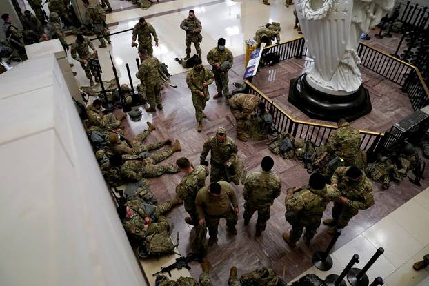 National Guard members gather at the U.S. Capitol in Washington