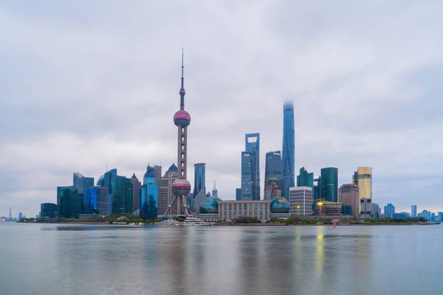 Skyscraper and high-rise office buildings in Shanghai Downtown, China. Financial district and business centers in smart city in Asia.