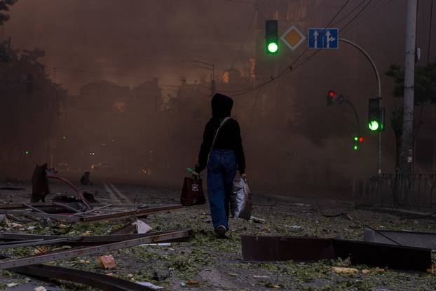 Aftermath of an overnight Russian missile and drone strike, in Kyiv
