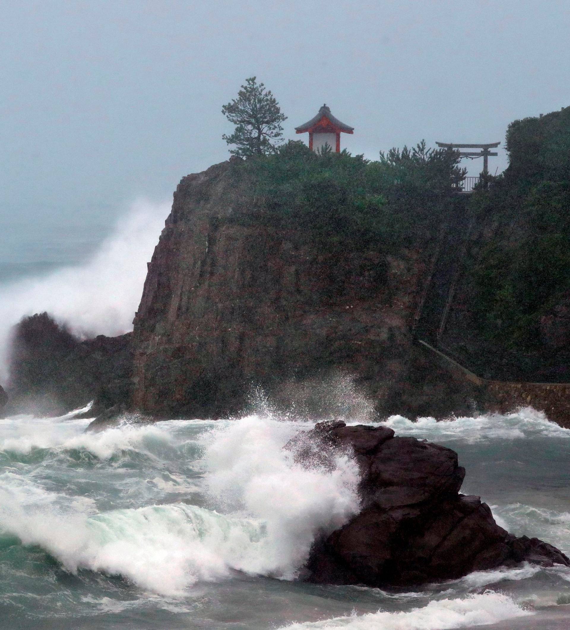 High waves triggered by Typhoon Malakas crash on Katsurahama beach of the city of Kochi, Kochi prefecture, Japan
