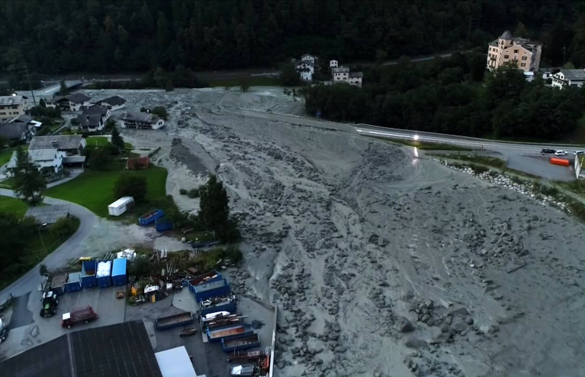 Still image taken from video shows the remote village of Bondo in Switzerland after a landslide struck it