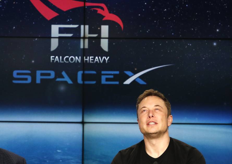SpaceX founder Musk speaks at a press conference following the first launch of a SpaceX Falcon Heavy rocket in Cape Canaveral
