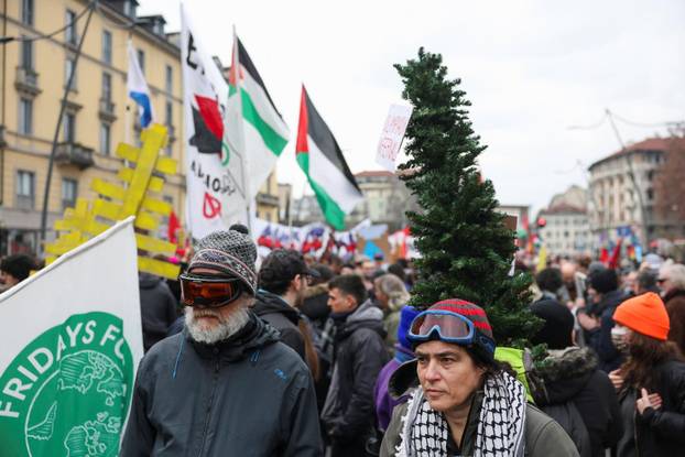 Demonstrators protest the 2026 Winter Olympics in Milan