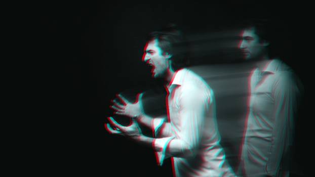 Abstract blurry portrait of a depressed man with mental personality disorders