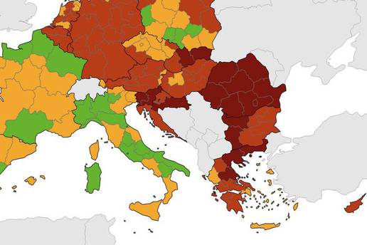 Nova karta ECDC-a: Zagreb više nije jedini tamnocrven, ušli još Slavonija, Karlovac i Sisak