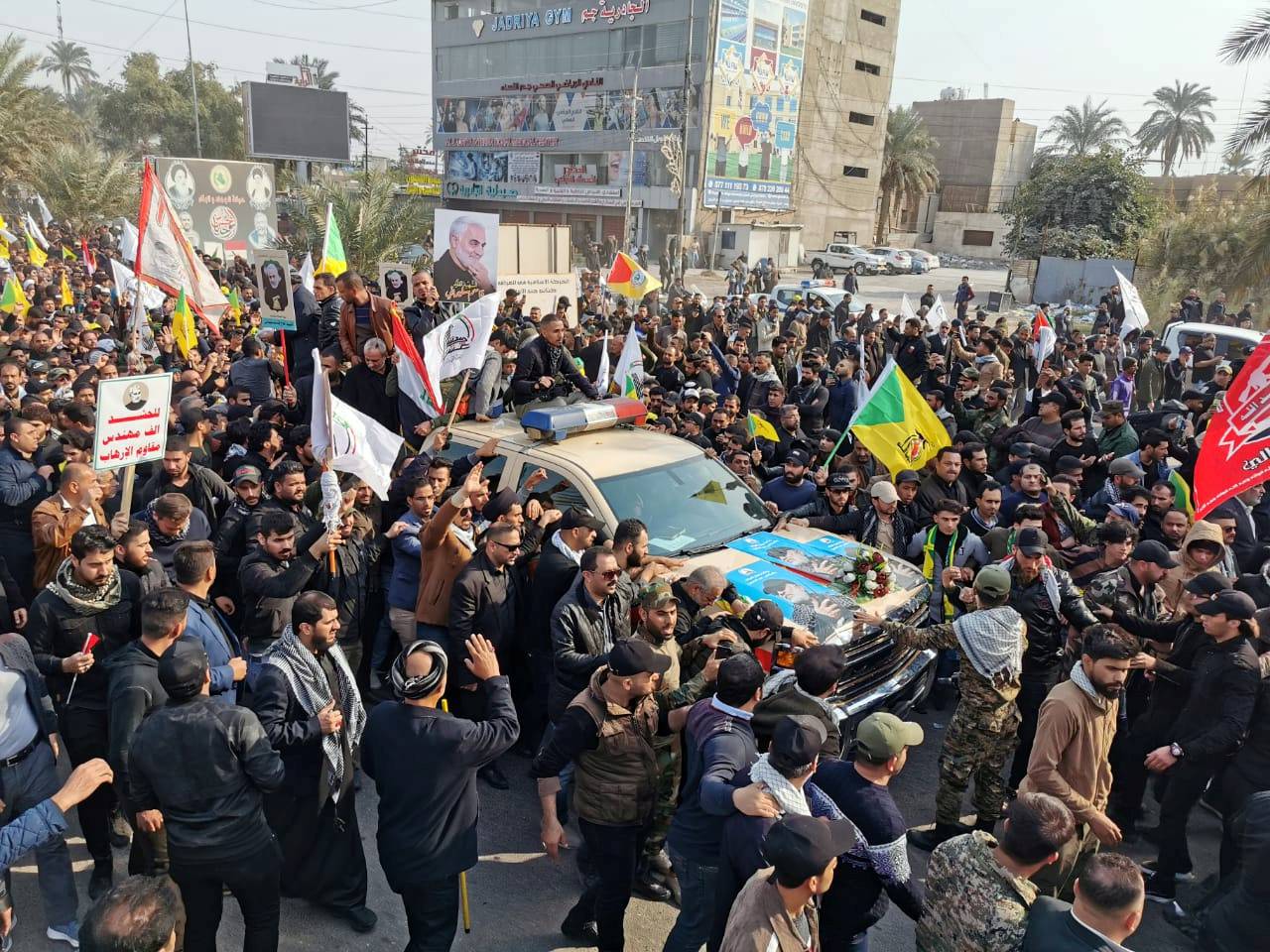 Mourners attend the funeral of the Iranian Major-General Qassem Soleimani and the Iraqi militia commander Abu Mahdi al-Muhandis, in Baghdad