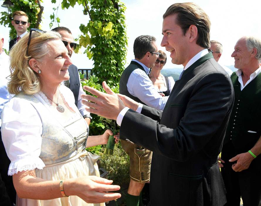 Austria's Chancellor Kurz congratulates Foreign Minister Kneissl at her wedding in Gamlitz