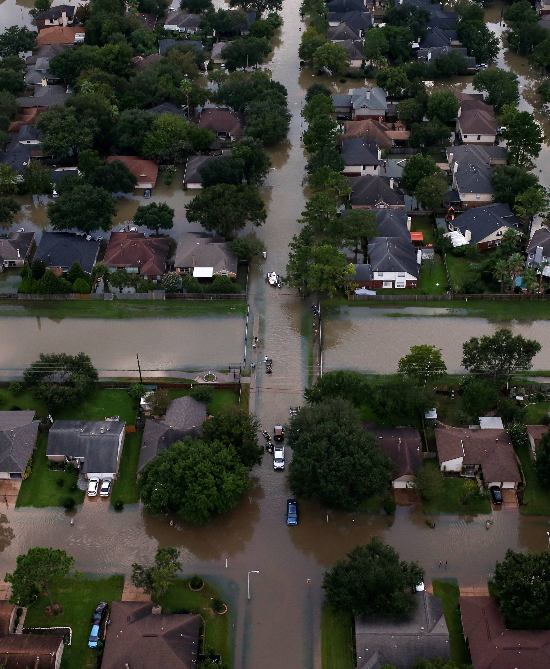 Houses are seen partially submerged in flood waters caused by Tropical Storm Harvey in Northwest Houston