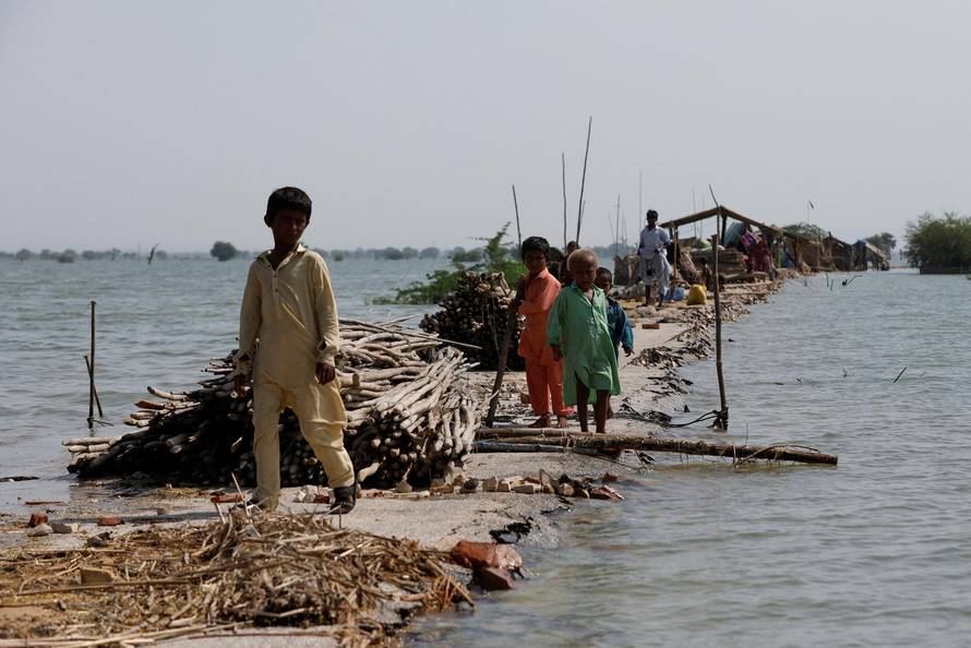 Monsoon season in Bajara village, at the banks of Manchar lake, in Sehwan