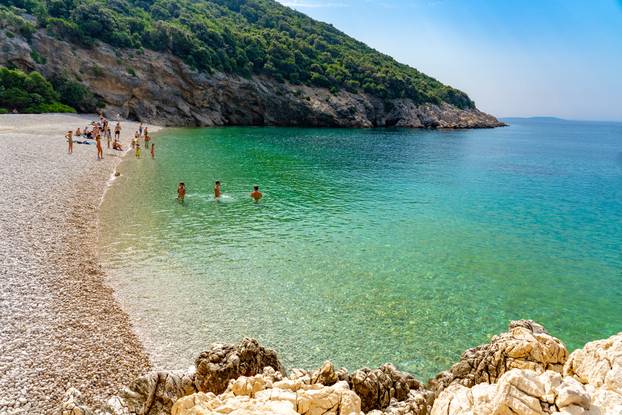 09.04.2019. Mali Losinj, Croatia: Lubenice beach with tousist in Cres island Croatia with crystal clear turquoise water