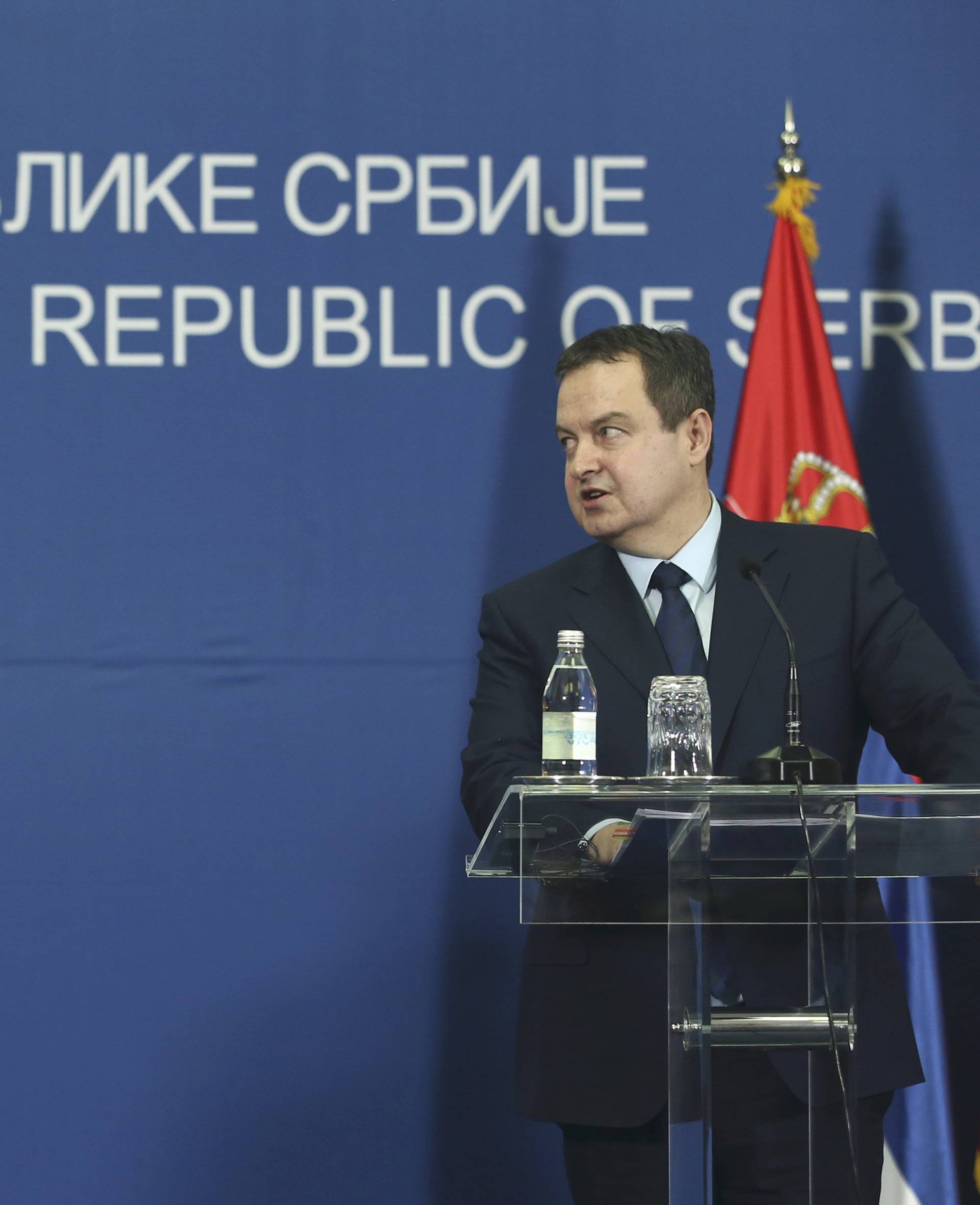 Russian Foreign Minister Lavrov and his Serbian counterpart Dacic attend a press conference