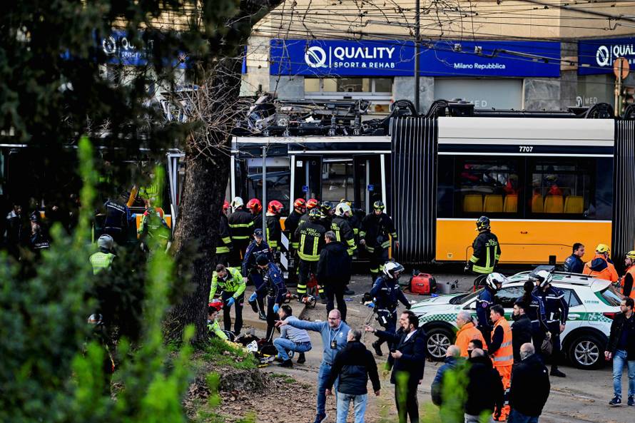 Aftermath of tram derailment in Milan
