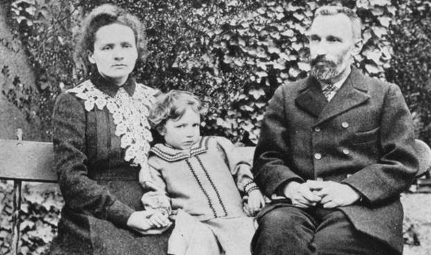 Marie (1867-1934) and Pierre (1859-1906) Curie. With their elder daughter Irene in 1904,