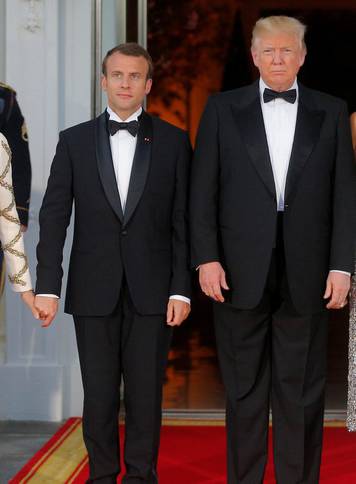 U.S. President Trump and first lady Melania welcome French President Macron and his wife for a State Dinner at the White House in Washington