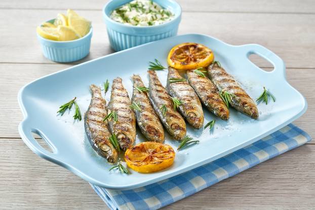 Healthy,Mediterranean,Or,Greek,Appetizer,Of,Fried,Sardines,And,Yogurt