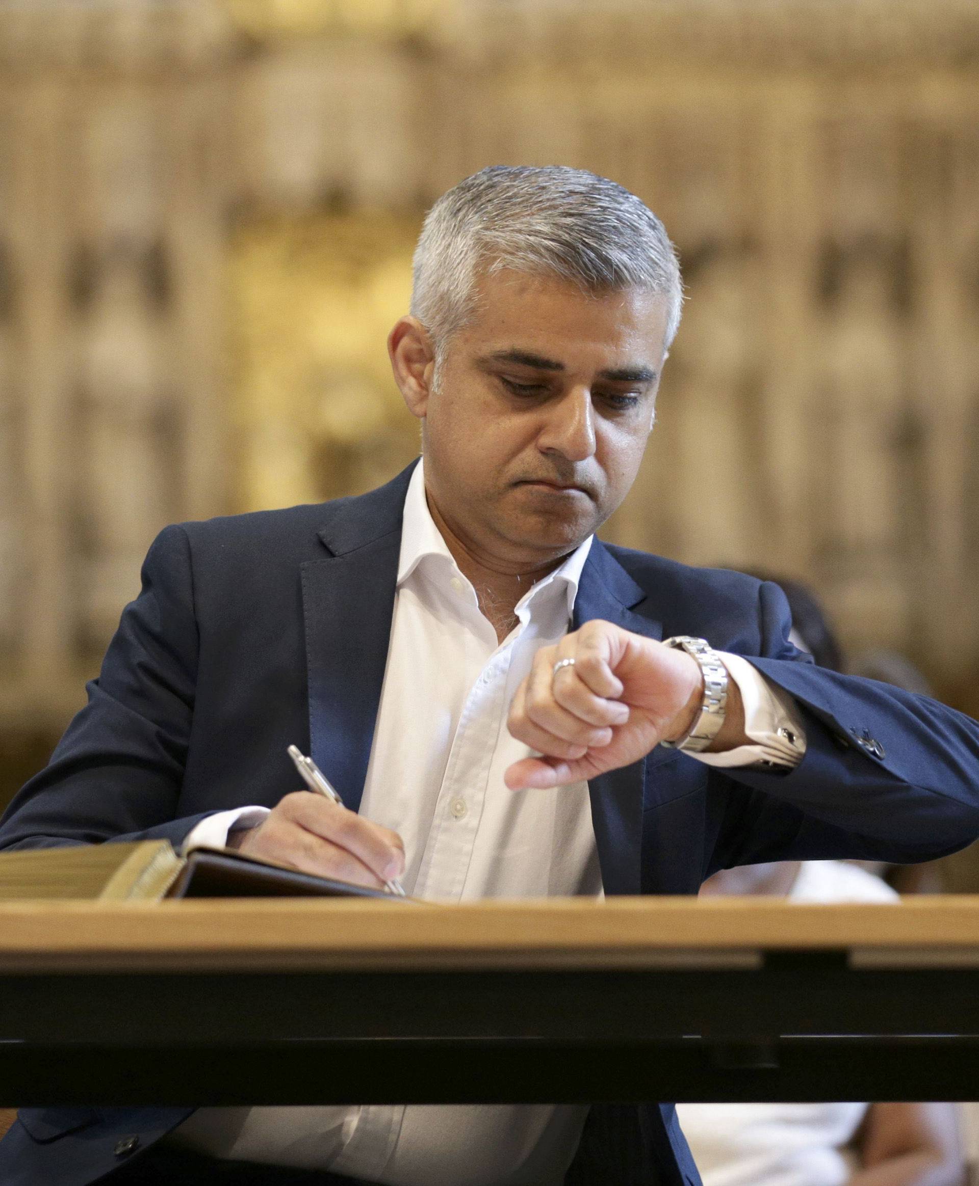 Sadiq Khan attends the signing ceremony for the newly elected Mayor of London, in Southwark Cathedral, London