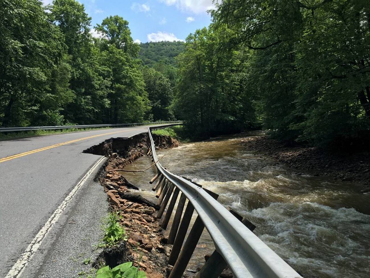 Road damage is seen in Kanawha County