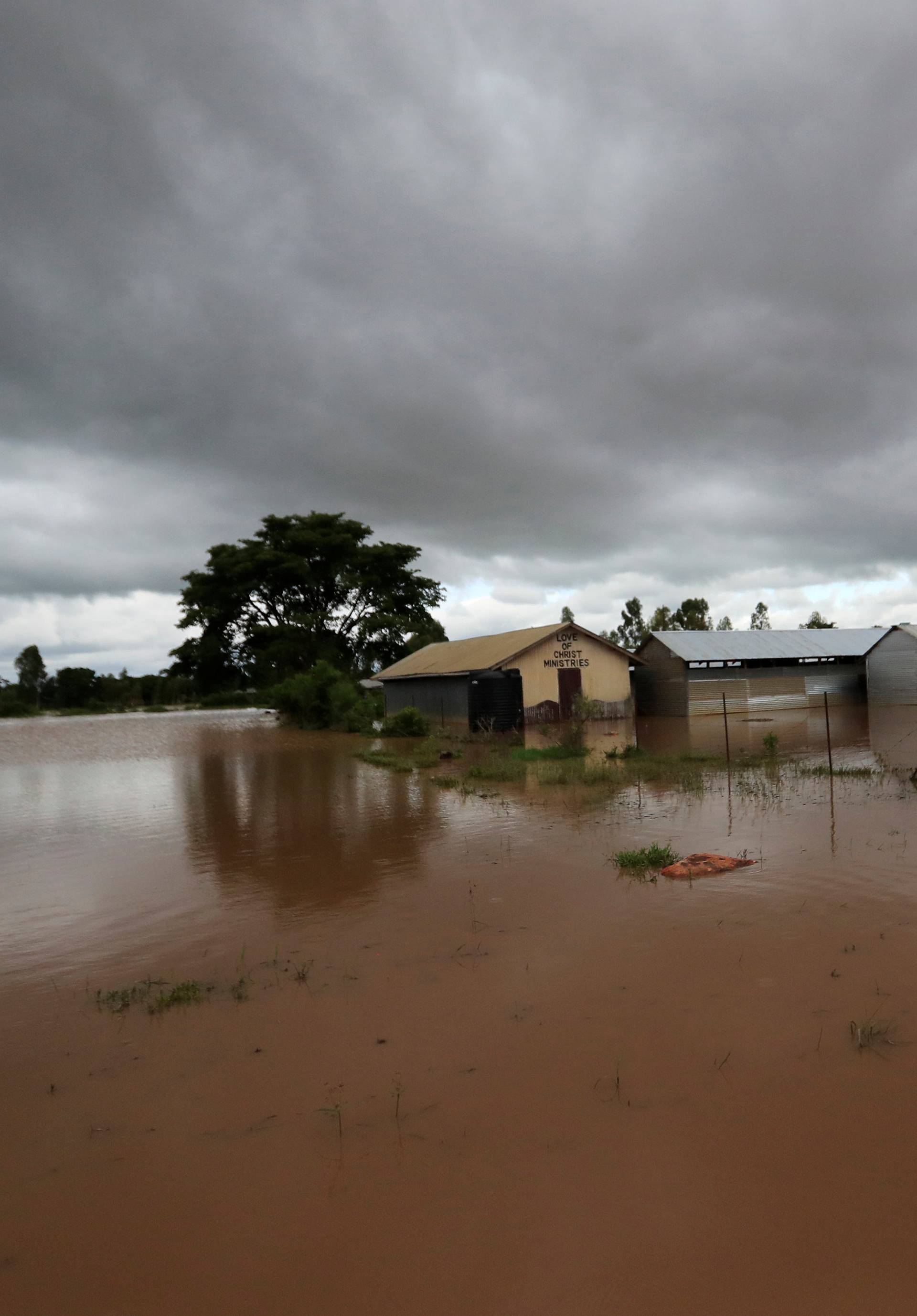 A general view shows a flooded church compound after after River Nzoia burst its banks and due to the backflow from Lake Victoria, in Nyadorera, Siaya County