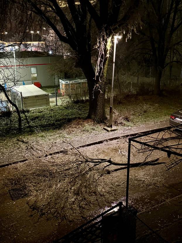 FOTO Ledena kiša 'smrznula' Knin. Padaju i stabla: 'Sve se ledi. Ne mogu se vrata otvoriti'