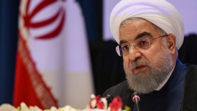 FILE PHOTO - Iran's President Hassan Rouhani delivers remarks at a news conference during the United Nations General Assembly in New York City